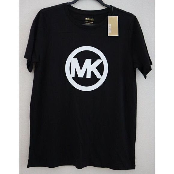 Michael Kors QR451FEECG Women's Sz Small Black Cotton Circle-Logo T-Shirt - Picture 1 of 6